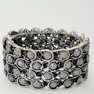 Sparkly Grey Jewel Stone Wide Cuff Bracelet Bangle
